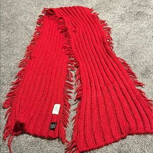 Red Wool Scarf with Fringes